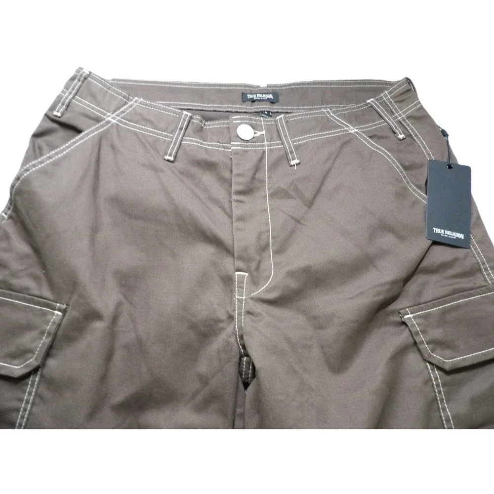 NWT True Religion Cargo Pants Men 34 Bracken Brown Super T Stitch Baggy Workwear